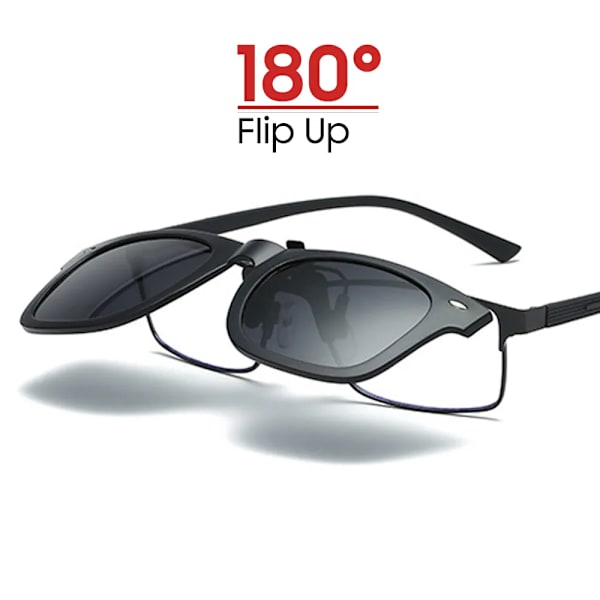 VIVIBEE Flip Up Clip on Solglasögon för män Körning Solglasögon Lättfiske Kvinna Anti-UVA UVB polariserad nattseende lins 1 Grey without case