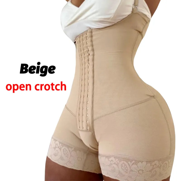 Fajas Reductoras Body Shaper Slimming Slida Flat Belly Shapewear Magkontroll Body Efter förlossning livstycken Gördlar Kvinna Korsett Beige crotchless M