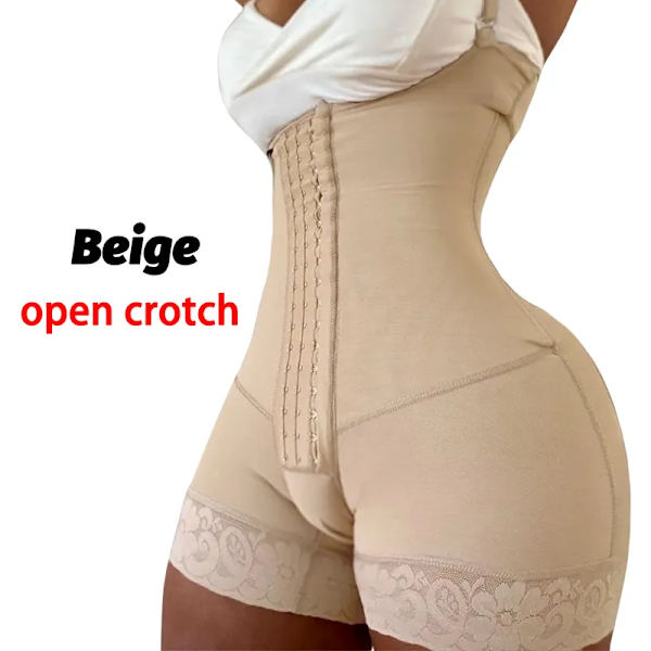 Fajas Reductoras Body Shaper Slimming Slida Flat Belly Shapewear Magkontroll Body Efter förlossning livstycken Gördlar Kvinna Korsett Beige crotchless XL