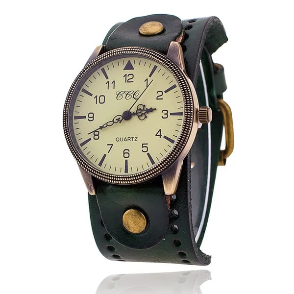 CCQ Vintage Cow Watch Armband Watch High Quality Antik Dam Armbandsur Lyx Quartz Watch Relogio Feminino Green