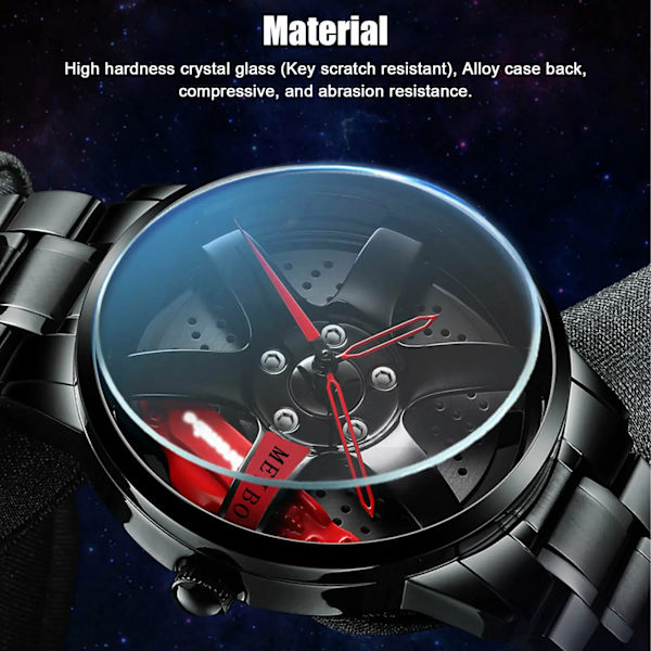 Kvartsklockor för män Vattentät vakuumpläteringsrem med bilhjulsfälgnav Design Sport Automatiskt Icke-mekaniskt armbandsur MB Red