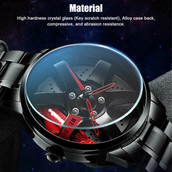 Kvartsklockor för män Vattentät vakuumpläteringsrem med bilhjulsfälgnav Design Sport Automatiskt Icke-mekaniskt armbandsur MB114 Red