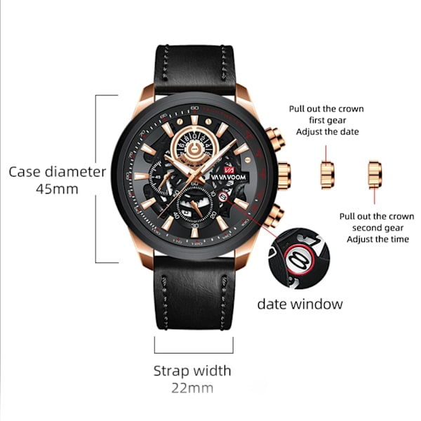 Watch Watch Mode Mekanisk stil Läder Student Watch Kalender Vattentät Armbandsur Relogio Masculino 2311P-FH