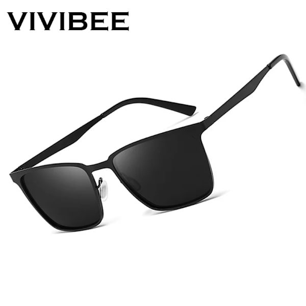 VIVIBEE Klassiska rektangel polariserade solglasögon män mattsvart UV400 Mode fyrkantiga solglasögon fjädergångjärn körskydd 1 Black Black