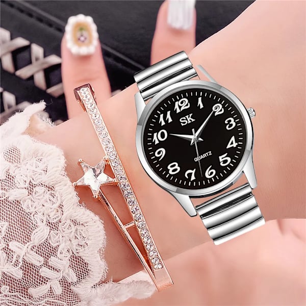 Mode Män Dam Armbandsur Par Flexibel Stretch Band Quartz Klockor Man och Dam Klocka Present Female White White
