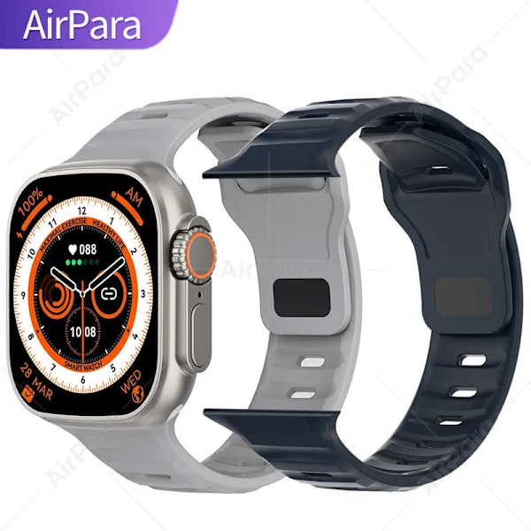 AirPara Smart Watch Ultra Bluetooth Call NFC Smartwatch Wireless Charge Health Monitor Herr Dam Fitness Watches Series 8 With Silicone Strap(.545)