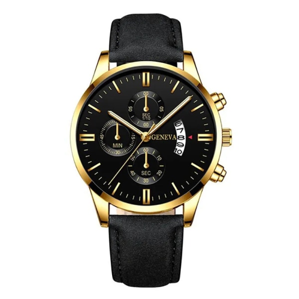 Mode Herr Sportklockor Lyx Herr Rostfritt stål Quartz Watch för Man Business Casual Watch Leather Gold Black