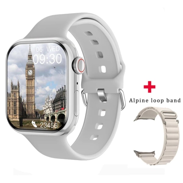 Ny Smart Watch 9 Herr Kvinnor Kroppstemperatur Bluetooth Call Vattentät Blodsyre Trådlös Laddning Dam iw9 Watch För Apple silver nylon