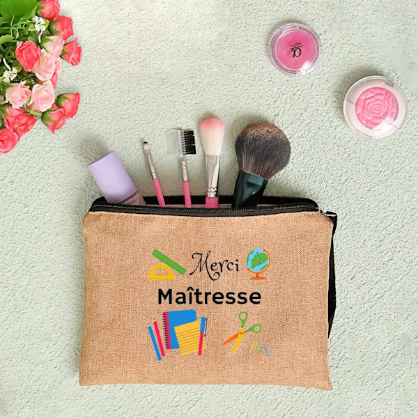 Sminkväska för kvinnor Kosmetisk väska Teacher Pouch Merci Ma&#238;tresse Lärare förvaringsväska Kosmetisk handväska Dragkedja Presentpåse till lärare 4ThankM0011