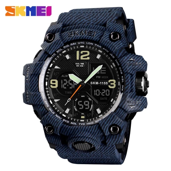 SKMEI Toppmärke Watch Herr Militär Digitala klockor 5Bar Vattentät Dual Display Armbandsur Relogio Masculino watch Sport DENIM Blue Watch