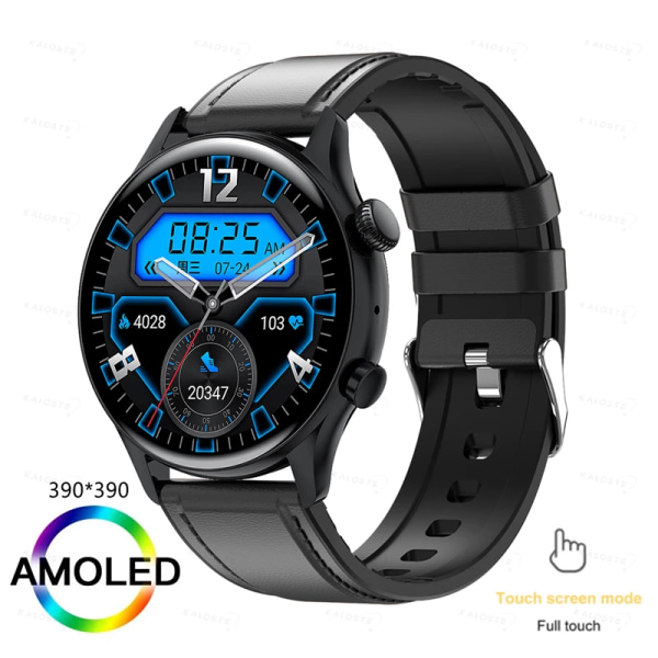 KAVSUMI Smart Watch AMOLED HD-skärm Alltid på display Damklockor Bluetooth Call IP68 Vattentät Sport Fitness Män Smartwatch Black Leather original box