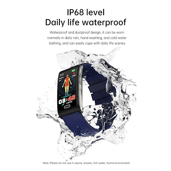 Ny E600 Blodsocker Puls Blodtrycksmätare Hälso-EKG+PPG Smart Watch IP68 Vattentät Sport Smartwatch Red