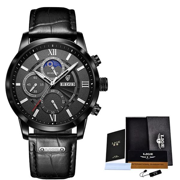2023 nya herrklockor Toppmärke Lyxigt brunt läder Casual Quartz Watch Herr Sport Vattentät watch Relogio Masculino all black