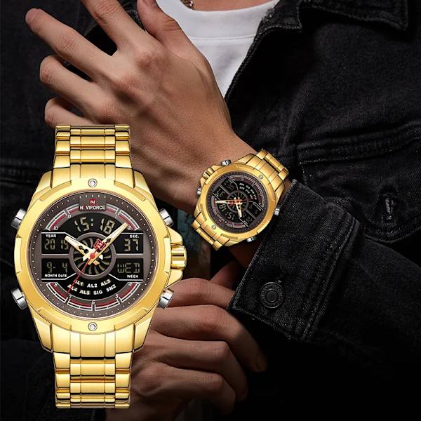 NAVIFORCE Lyxiga originalklockor för män Digital Kronograf Mode Sport Watch Rostfritt stål Vattentät klocka RGBE