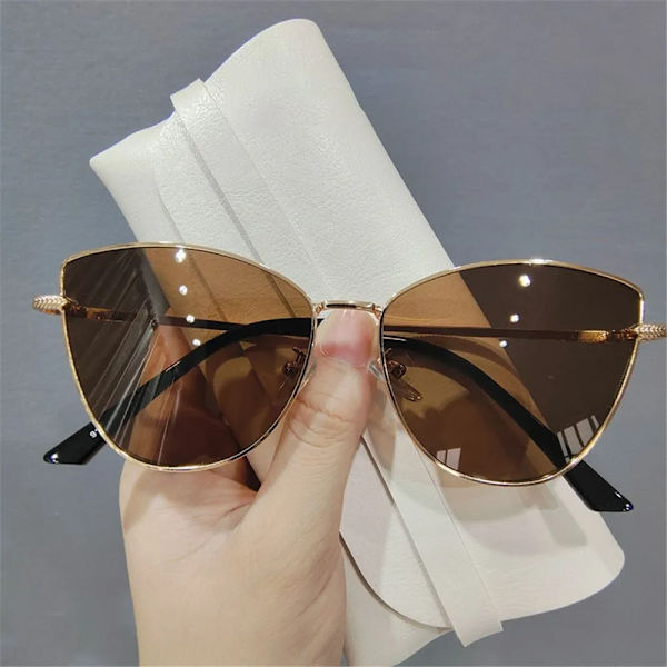 UV400 Populära glasögon Trendiga små vintage solglasögon Cat Eye solglasögon dam solglasögon nyanser Gold-Light green