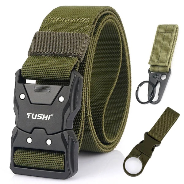 VATLTY Quick Release Elastiskt bälte Herr Hård legering Spänne Stark Äkta Nylon Dam Stretchbälte Utomhussport Arbetsbälte Hane ArmyGreen set(.878) 105CM(.878)