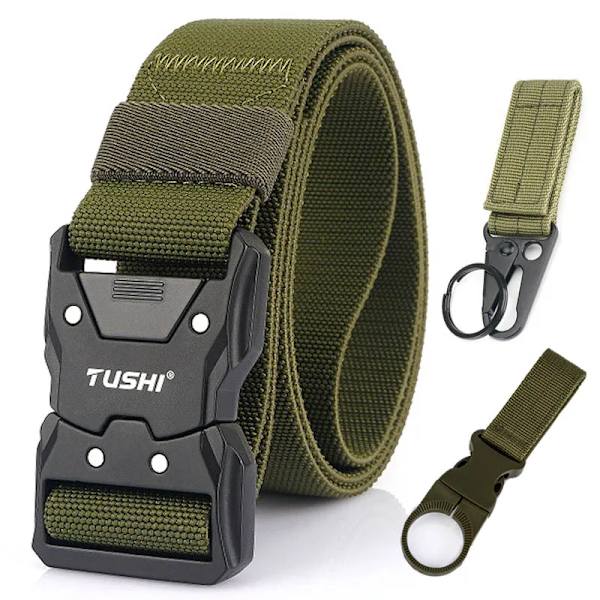 VATLTY Quick Release Elastiskt bälte Herr Hård legering Spänne Stark Äkta Nylon Dam Stretchbälte Utomhussport Arbetsbälte Hane ArmyGreen set(.884) 95CM(.884)