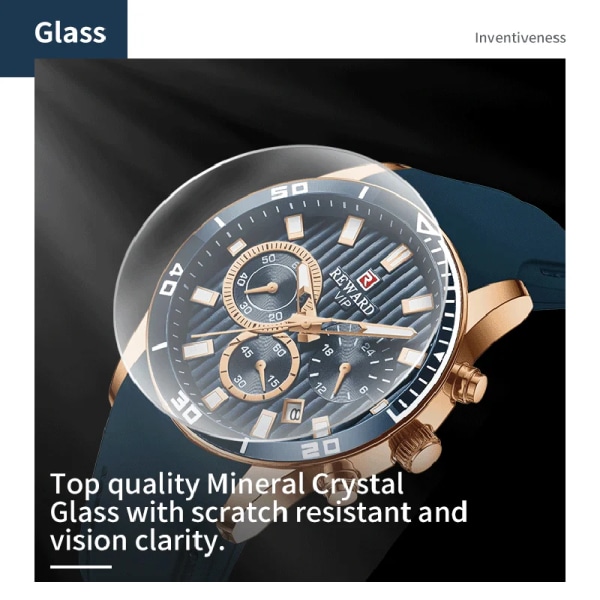 REWARD Armbandsur för män Mode Lyx Vattentät Sport Stoppur Quartz Watches Business Watch för Man Silikonrem Gray Blue