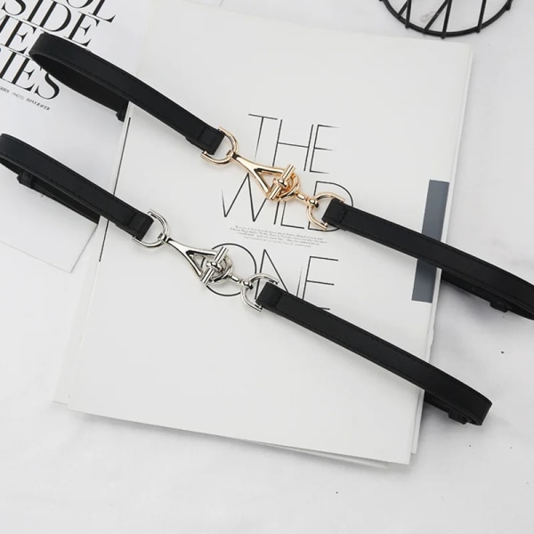 Nytt läder tunt bälte för kvinnor metall häng spänne midjerem Lyx märke designer kvinnlig klänning byxa dekoration midjeband Black(.641) 95cm(.641)