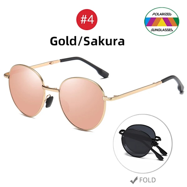 VIVIBEE 2023 Trending fyrkantiga svarta hopfällbara polariserade solglasögon kvinnor Ljus spegel Blå vikbara solglasögon Titanlegering solglasögon 4 Gold Sakura with soft bag