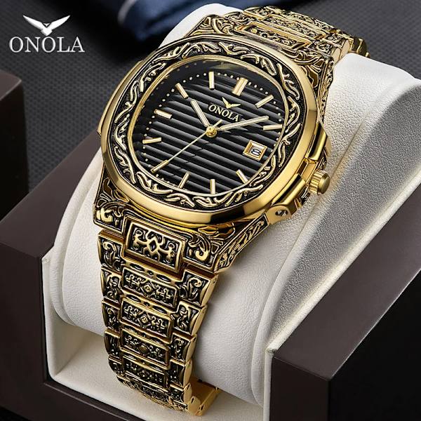 Mode quartz watch herr Märke ONOLA lyx Retro gyllene klocka i rostfritt stål herr guld watch watch hombre ON3808 Retro silver