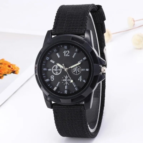 Mode Herr Casual Watch Herrklocka Watch Tyg Canvas Armband Armbandsur Klocka Watch Black