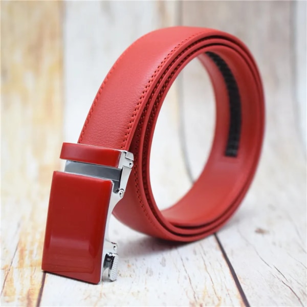 Koläderbälte för män Svart/blått/vitt/brunt/rött Automatiskt spänne Designerbälte Moderiktigt byxbälte Lyxigt märkesbälte Red 100cm