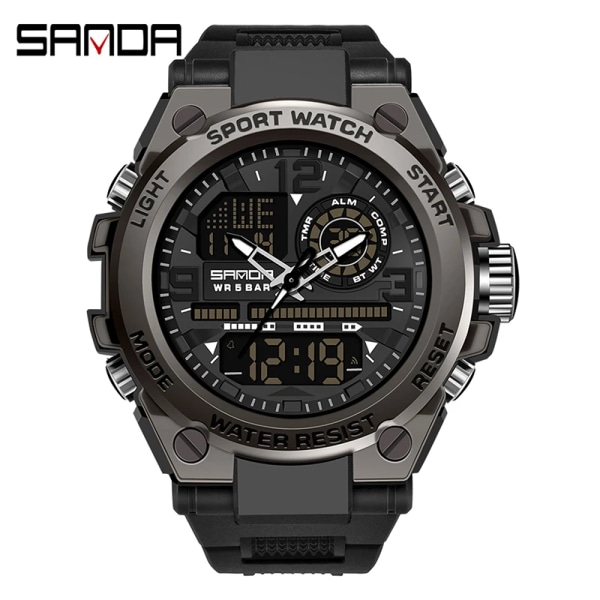 SANDA G Style Herr Digital Watch Date Militär Sportklockor Vattentät Elektronisk Armbandsur Herrklocka Orologio da uomo Black 6024