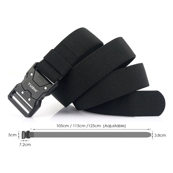 VATLTY Nytt unisex elastiskt bälte hårdlegering Snabbspänne Tough Stretch Nylon Herr Militär Taktiskt bälte Arbetstillbehör Black 125cm