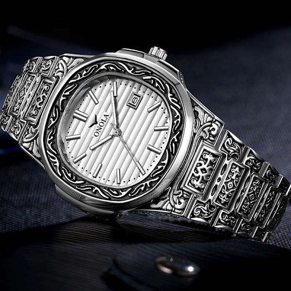 Mode quartz watch herr Märke ONOLA lyx Retro gyllene klocka i rostfritt stål herr guld watch watch hombre ON3808 Retro silver