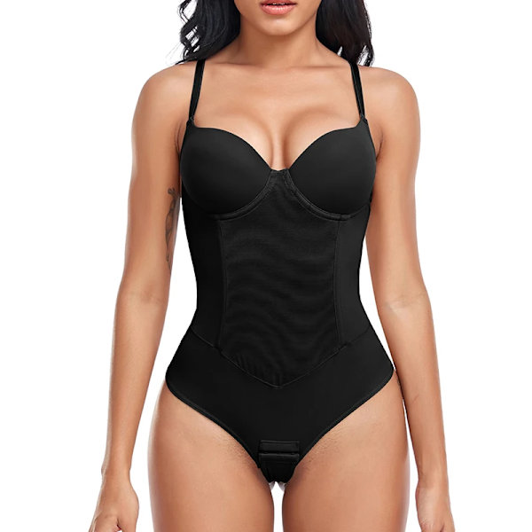Sexiga inbyggda bh-trosor Bodysuit Shapewear kvinnor Mesh Body Shaper med 4 stålben Smal magkontroll Underkläder Mesh korsett Black M