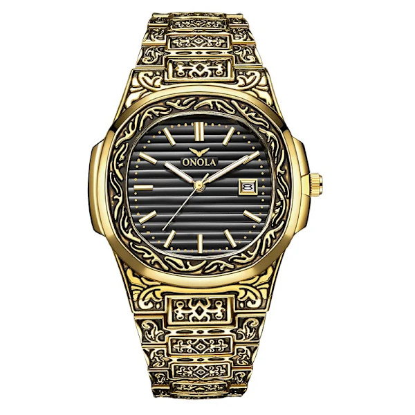 Mode quartz watch herr Märke ONOLA lyx Retro gyllene klocka i rostfritt stål herr guld watch watch hombre ON3808 gold black
