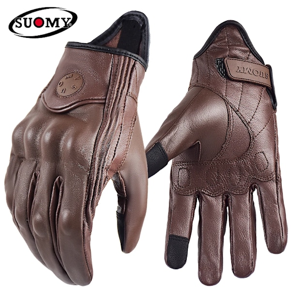 Suomy Sommar Brun Motorcykelhandskar Fingerlösa Getläder Moto Åkhandske Halv Finger Retro Herr Dam Motorcykel Halv Handske SU14 Brown L