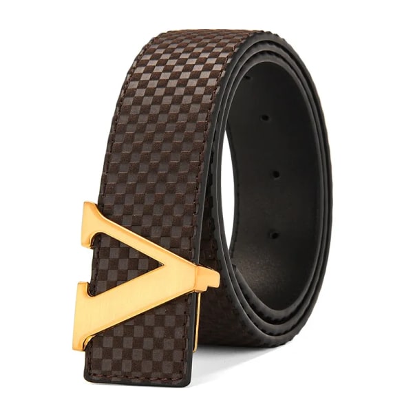 2022 Lyxdesigner Märke Pin Spänne V-bälte Herr Hög kvalitet Kvinnor Herr Klänningsrem i äkta läder för jeans Midjeband GOLD COFFEE 115CM