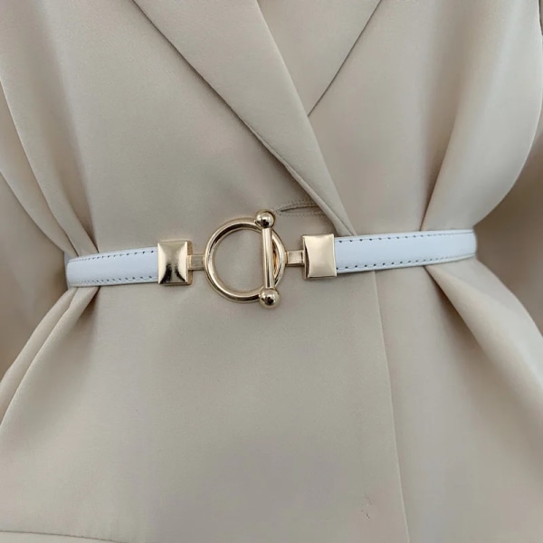Nytt läder tunt bälte för kvinnor metall häng spänne midjerem Lyx märke designer kvinnlig klänning byxa dekoration midjeband White(.650) 95cm(.650)