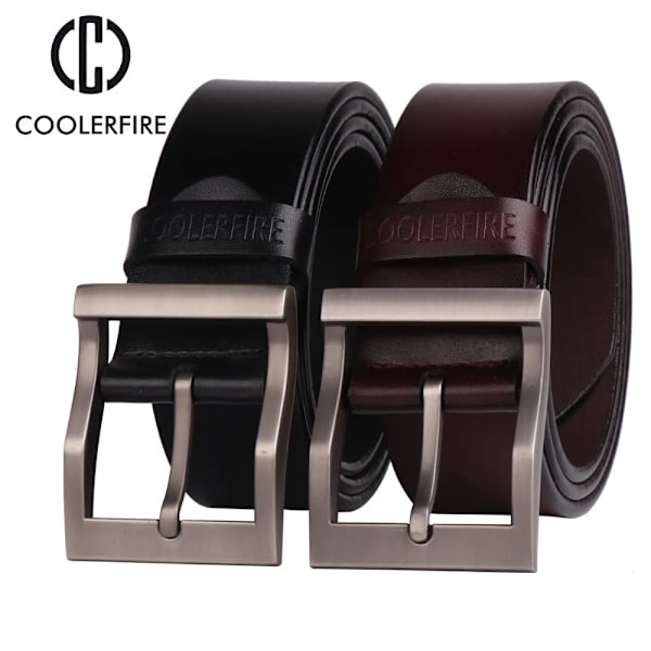 Coolerfire mäns bälte i äkta läder designerbälten herr lyxiga rem manliga bälten för män mode nål spänne för jeans HQ0231 HQ023COFFEE 100cm