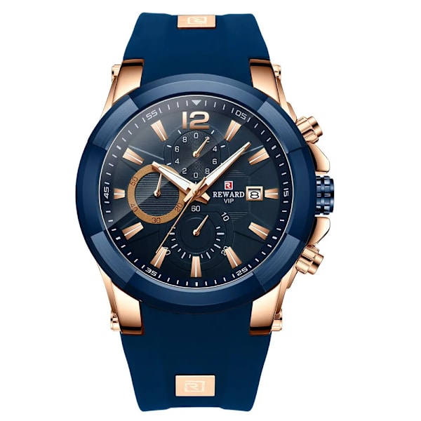 REWARD Mode Watch Vattentät Chronograph Timepiece Man Sport Date Quartz Armbandsur Anti-Scratch Luminous Watch Blue