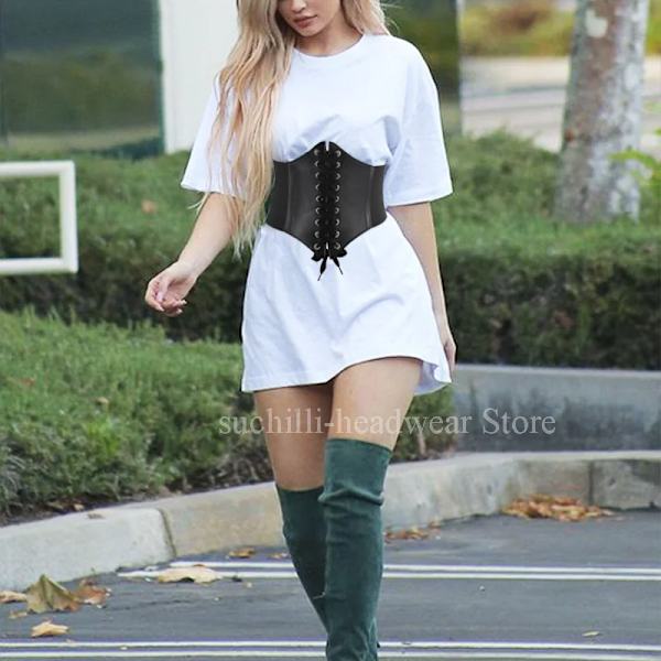 2023 Korsett Breda Bälten Pu Läder Punk Slimming Body Midjeband för kvinnor Elastiskt midjebälte Body Shapewear Bustier Dress Gördel B3 65-70 cm