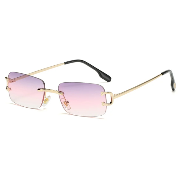 HBK Retro Båglösa Solglasögon För Kvinnor Män Liten fyrkantig Guldbåge Varumärke Design Te Nyanser Rektangel UV400 Zonnebril Eyewear C9 GrayPinkWhite Sunglasses