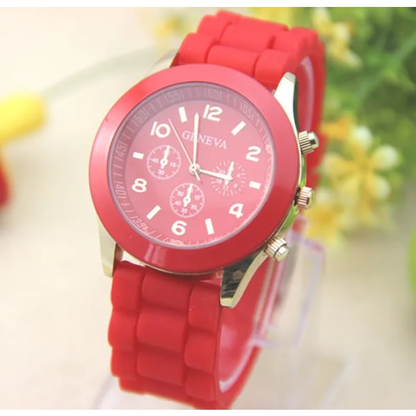 Mode watch för män Geneva svart silikon med tre ögon dubbla digitala kvartsarmbandsur Relogio Masculino Reloj Hombre Red