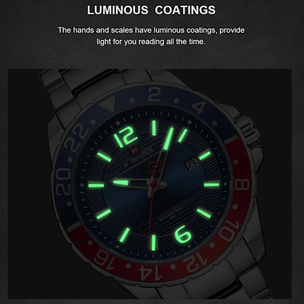 Naviforce Casual Märke Watch Watch i rostfritt stål för män Kvarts datumklocka med lysande visare Relogio Masculino SSBE-BOX