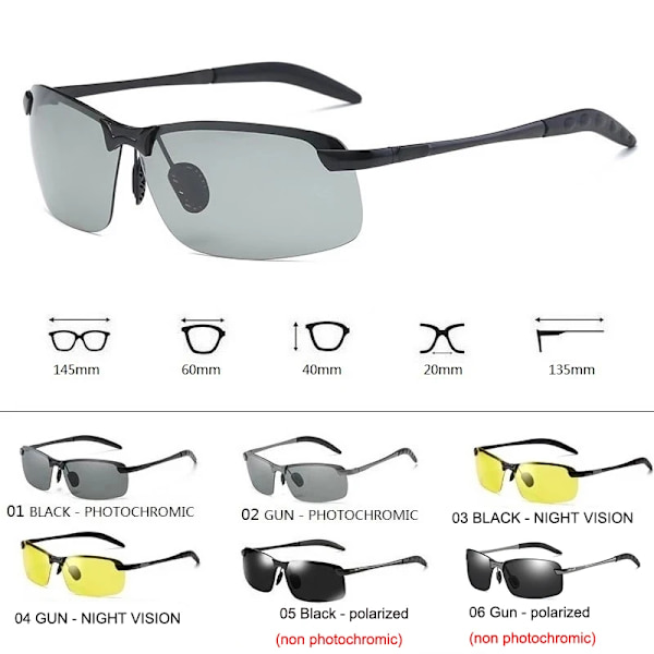 Begreat Photochromic Solglasögon För Män Polariserad Driving Chameleon Glasögon Man Byt färg Solglasögon Dag Nattseende GUN - night vision Black