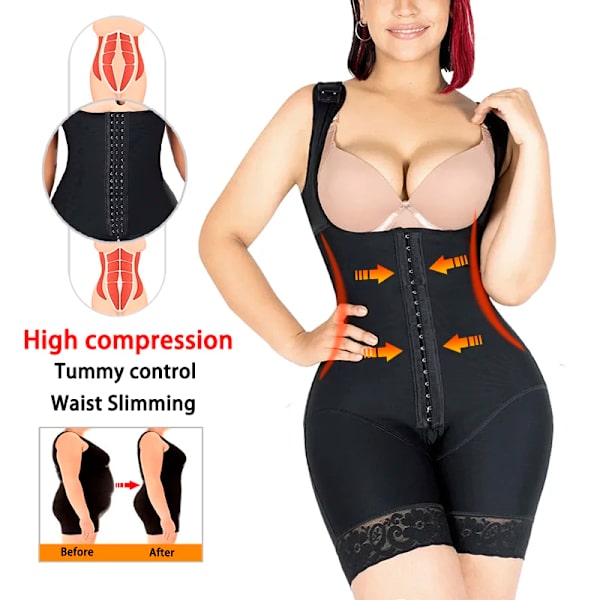 Fajas Reductoras Body Shaper Slimming Slida Flat Belly Shapewear Magkontroll Body Efter förlossning livstycken Gördlar Kvinna Korsett Black crotchless M