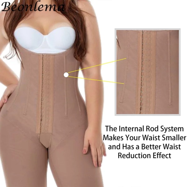 Fajas Colombianas Shapewear Body Shaper Bodysuit Kompressionstyg Buken Mage Kontroll Butt Lifter Push Up underkläder Beige XS