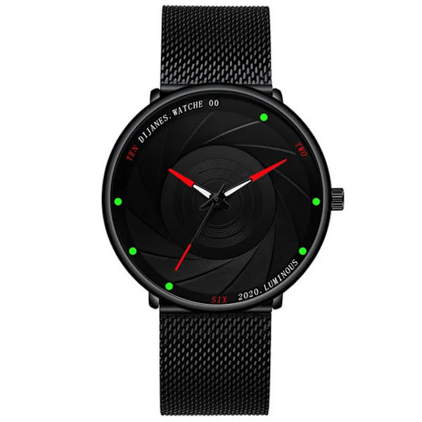 Minimalistiska herrmodeklockor Ultratunt rostfritt stål Mesh -bälte Quartz Watch Herr Casual Läderklocka reloj hombre Mesh Black Red