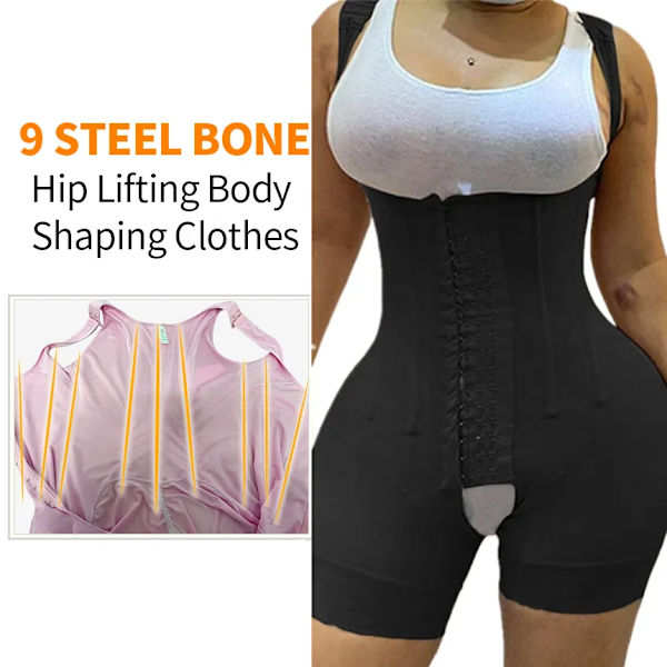 Fajas Colombianas Reductoras Shapewear Body Krok Ögonstängning Magkontroll Justerbar gren Öppen byst Gaine Amincissante black S