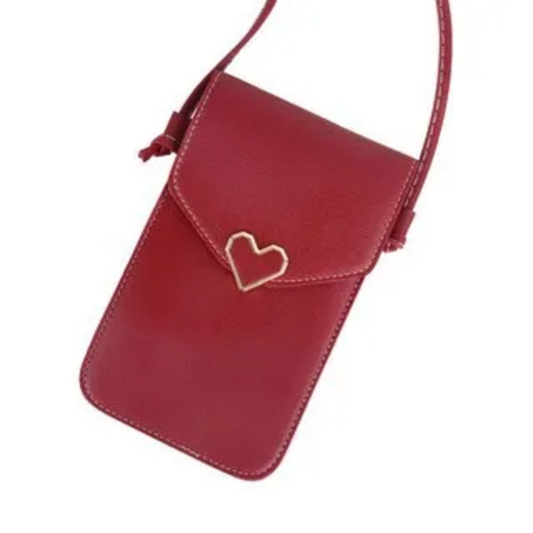 Student Mini Crossbody-väskor Dam Hjärtformad dekoration Transparent Touchscreen Retro Mobiltelefonväska Axelväska Designer BBL103-red