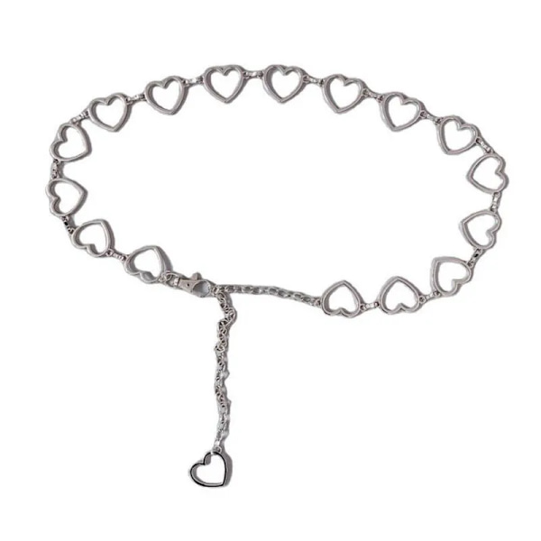 100 cm midjeband Byxor Klassisk midjekedja Kärlekshjärta ihålig gördel för kvinnor Hip Hop Style Mode Fina midjebälten Trendigt Silver 100cm