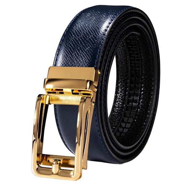 Högkvalitativt märke herrbälten blå koläder Automatiska spännen Spärr midjeband Bälte för män Klänning Jeans Kostym Byxor Present 2249DME 110cm
