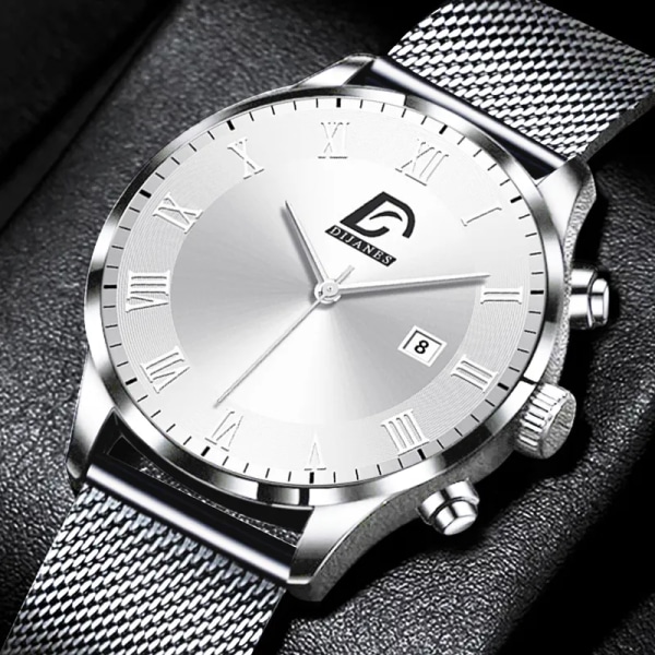 2022 Lyxmode Herr Minimalist Klockor Lyx Rostfritt Stål Mesh Bälte Watch Män Business Casual Clock reloj hombre L Black White